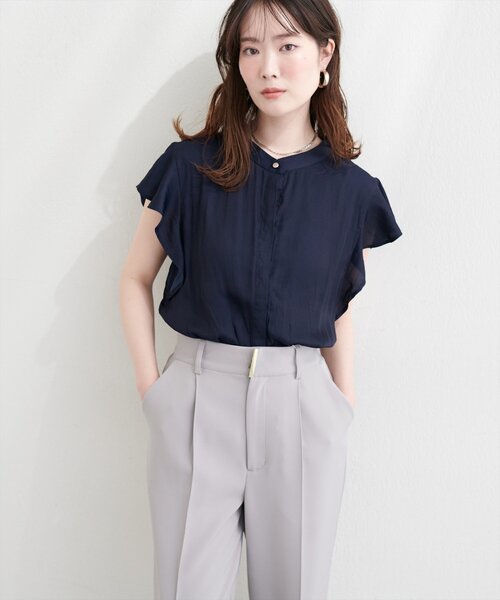 natural couture(ナチュラルクチュール)の「とろみサテンラッフル袖ブラウス(シャツ/ブラウス・レディース・ブルー/ピンク/ピンクベージュ/アイボリー/ネイビー・FREE)」の17枚目の写真