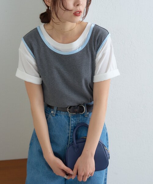CIAOPANIC TYPY(チャオパニックティピー)の「【WEB限定】サテンパイピングリブタンクトップ(タンクトップ・レディース・ブラウン/ピンク/チャコールグレー/ブルー/ブラック/アイボリー・ONE SIZE)」の4枚目の写真