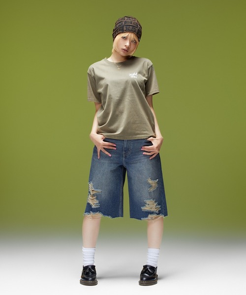 X-girl(エックスガール)の「FADED STENCIL LOGO S/S TEE(Tシャツ/カットソー・レディース・オフホワイト/オリーブ/ブラック・S/L/M)」の6枚目の写真