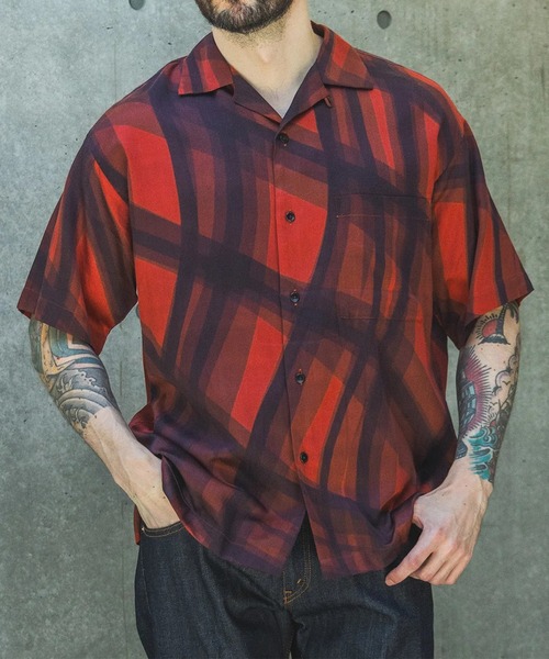 MR.OLIVE(ミスターオリーブ)の「【MR.OLIVE】ABSTRACT CHECK /SHORT/S OPEN COLLAR SHIRT(シャツ/ブラウス・メンズ・レッド/ブラック・S/M)」の4枚目の写真