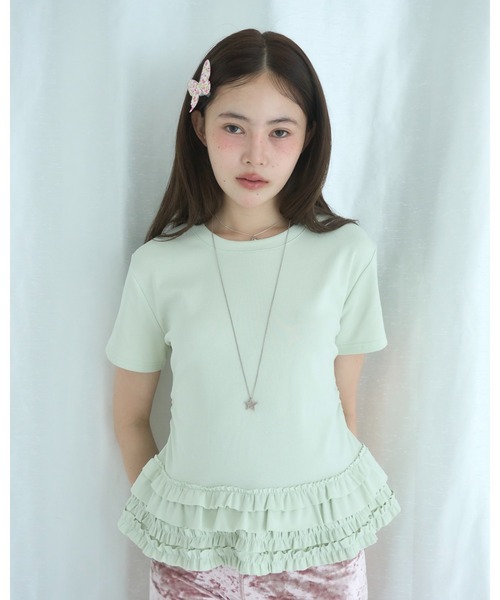 Smyeon(スミョン)の「Frill crewneck tee/フリルクルーネックTシャツ(Tシャツ/カットソー・レディース・ブラック/ミント/アイボリー/ホワイト・FREE)」の4枚目の写真
