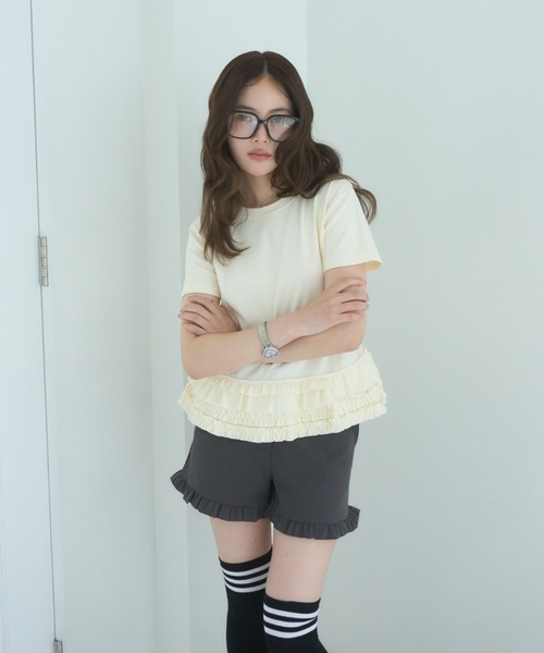 Smyeon(スミョン)の「Frill crewneck tee/フリルクルーネックTシャツ(Tシャツ/カットソー・レディース・ブラック/ミント/アイボリー/ホワイト・FREE)」の10枚目の写真