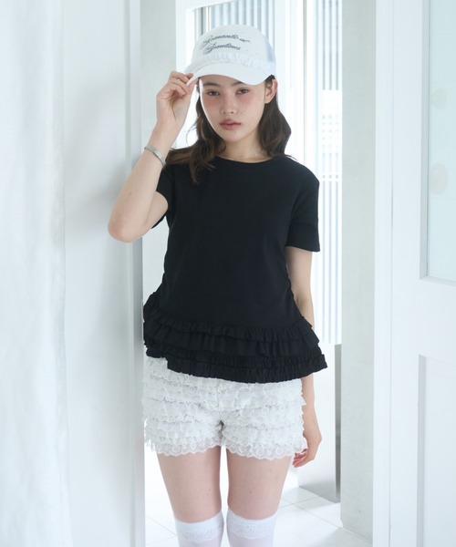 Smyeon(スミョン)の「Frill crewneck tee/フリルクルーネックTシャツ(Tシャツ/カットソー・レディース・ブラック/ミント/アイボリー/ホワイト・FREE)」の14枚目の写真
