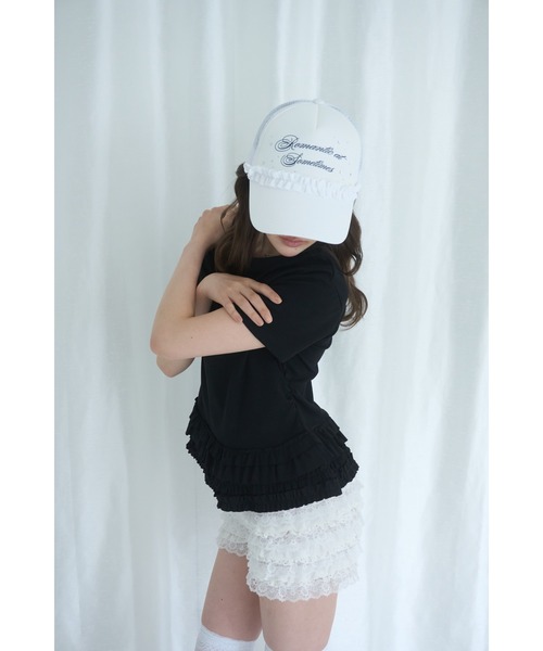 Smyeon(スミョン)の「Frill crewneck tee/フリルクルーネックTシャツ(Tシャツ/カットソー・レディース・ブラック/ミント/アイボリー/ホワイト・FREE)」の17枚目の写真