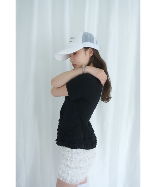 Smyeon(スミョン)の「Frill crewneck tee/フリルクルーネックTシャツ(Tシャツ/カットソー・レディース・ブラック/ミント/アイボリー/ホワイト・FREE)」の18枚目の写真