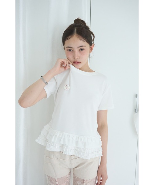 Smyeon(スミョン)の「Frill crewneck tee/フリルクルーネックTシャツ(Tシャツ/カットソー・レディース・ブラック/ミント/アイボリー/ホワイト・FREE)」の19枚目の写真