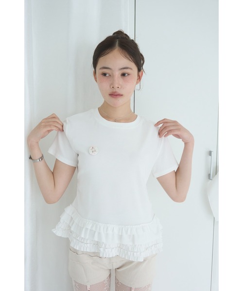 Smyeon(スミョン)の「Frill crewneck tee/フリルクルーネックTシャツ(Tシャツ/カットソー・レディース・ブラック/ミント/アイボリー/ホワイト・FREE)」の20枚目の写真