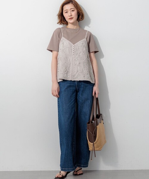23区 L(ニジュウサンクオオキイサイズ)の「シフォンエンブロイダリー キャミソール(シャツ/ブラウス・レディース・ブラック系/ベージュ系・44/46)」の6枚目の写真