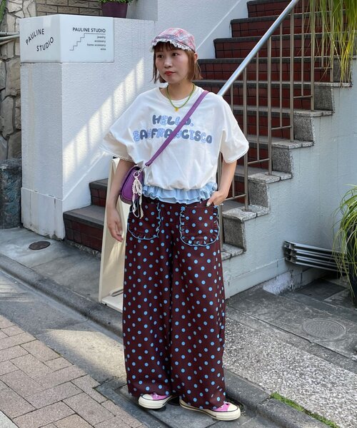 HELLO.SANFRANCISCO（ハローサンフランシスコ）の「【HELLO.SANFRANCISCO/ハローサンフランシスコ】ドット柄フリルポケットボリュームパンツ（その他パンツ・レディース・グレー/ピンク/ブラウン・ONE SIZE）」の13枚目の写真