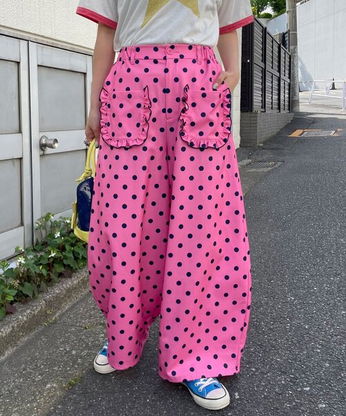 HELLO.SANFRANCISCO（ハローサンフランシスコ）の「【HELLO.SANFRANCISCO/ハローサンフランシスコ】ドット柄フリルポケットボリュームパンツ（その他パンツ・レディース・グレー/ピンク/ブラウン・ONE SIZE）」の10枚目の写真