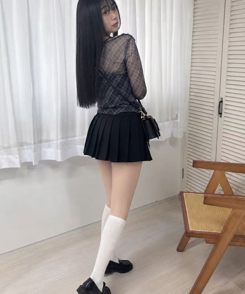 Lots of Love(ロッツオブラブ)の「チュールバイアスチェックボートネックトップス(Tシャツ/カットソー・レディース・ネイビー/ブラウン・M)」の11枚目の写真