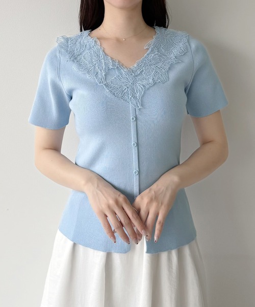mipiarl(ミピアール)の「レースモチーフ半袖ニットトップス(ニット/セーター・レディース・グレー/オフホワイト/ライトブルー・MEDIUM/LARGE)」の11枚目の写真