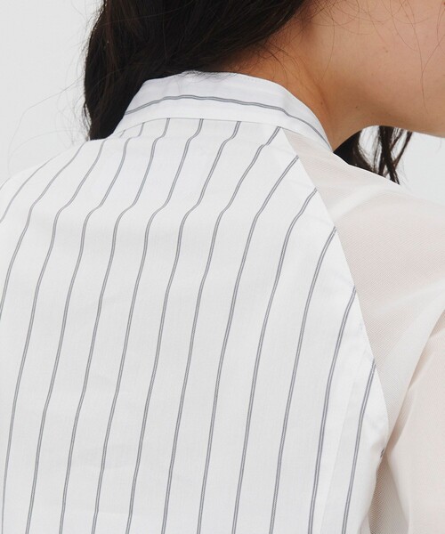 UNITED TOKYO(ユナイテッドトウキョウ)の「【残りわずか!】シアースリーブラッフルシャツ|夏服/細見え/ウォッシャブル/透け感/ボウタイ/オフィスカジュアル(シャツ/ブラウス・レディース・ネイビー/ライトブルー/オフホワイト・FREE)」の15枚目の写真