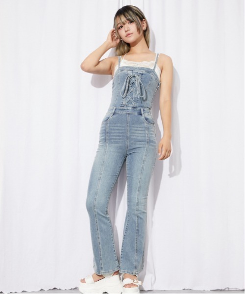 GORGE(ゴージ)の「《フロントレースアップ×デニムフレア》オールインワン/Y2Kカジュアル/オールシーズン/全2色(つなぎ/オールインワン・レディース・ブルー/ブラック・F)」の10枚目の写真
