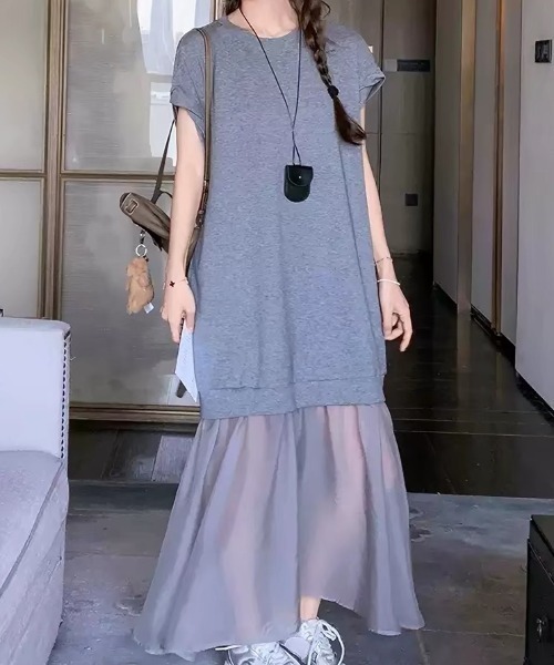 ampm(エーエムピーエム)の「異素材ワンピース シアーワンピース ドッキングワンピース(ワンピース・レディース・ブラック/グレー・FREE)」の11枚目の写真
