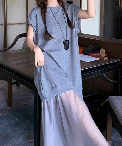 ampm(エーエムピーエム)の「異素材ワンピース シアーワンピース ドッキングワンピース(ワンピース・レディース・ブラック/グレー・FREE)」の14枚目の写真