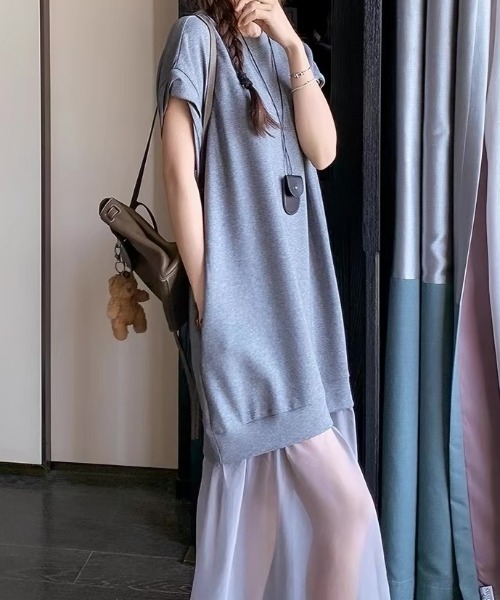 ampm(エーエムピーエム)の「異素材ワンピース シアーワンピース ドッキングワンピース(ワンピース・レディース・ブラック/グレー・FREE)」の21枚目の写真