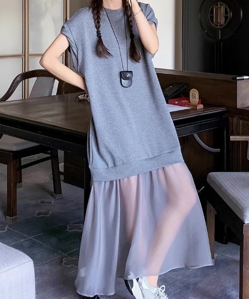 ampm(エーエムピーエム)の「異素材ワンピース シアーワンピース ドッキングワンピース(ワンピース・レディース・ブラック/グレー・FREE)」の22枚目の写真