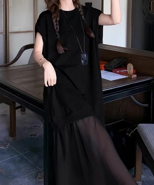 ampm(エーエムピーエム)の「異素材ワンピース シアーワンピース ドッキングワンピース(ワンピース・レディース・ブラック/グレー・FREE)」の20枚目の写真