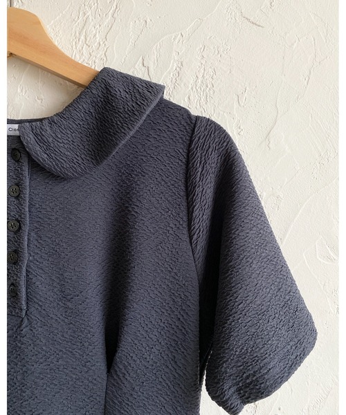 She's Closet（シーズクローゼット）の「ロング丈 ふくれジャガード ポロ 襟付き 半袖 タックフレアワンピース（ワンピース・レディース・ネイビー/ブラック・FREE）」の7枚目の写真