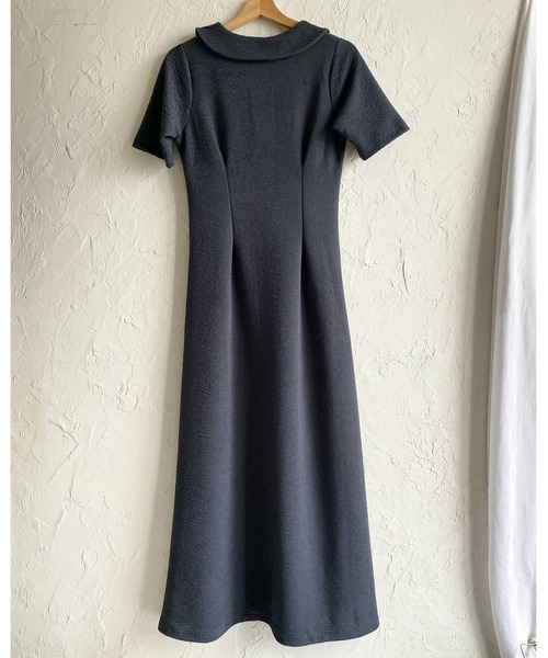 She's Closet（シーズクローゼット）の「ロング丈 ふくれジャガード ポロ 襟付き 半袖 タックフレアワンピース（ワンピース・レディース・ネイビー/ブラック・FREE）」の8枚目の写真