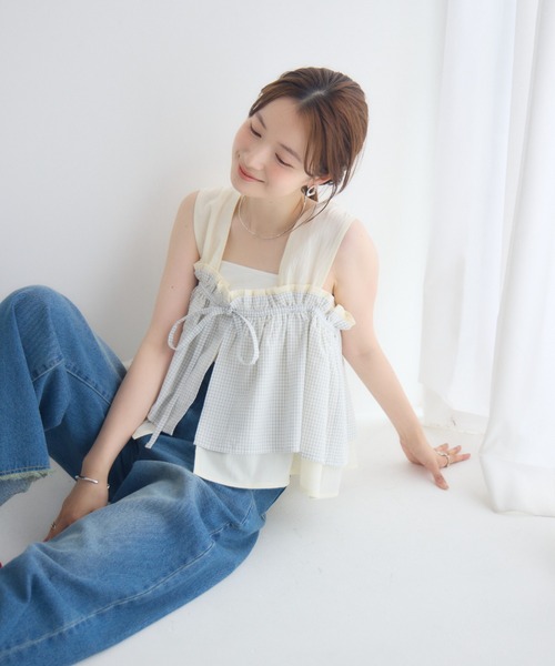 RETRO GIRL(レトロガール)の「フリルレイヤードノースリビスチェ(シャツ/ブラウス・レディース・ブラック/ブルー/ナチュラル・FREE)」の5枚目の写真