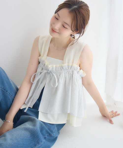 RETRO GIRL(レトロガール)の「フリルレイヤードノースリビスチェ(シャツ/ブラウス・レディース・ブラック/ブルー/ナチュラル・FREE)」の6枚目の写真