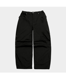 ピンタックアイレットストラップポイントカーブドワイドコットンパンツ_3COLOR