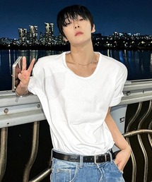 NOWLE | 【NOWLE】ワイドラウンドネック 半袖 Tシャツ / テクスチャーファブリック 無地 トップス(Tシャツ/カットソー)