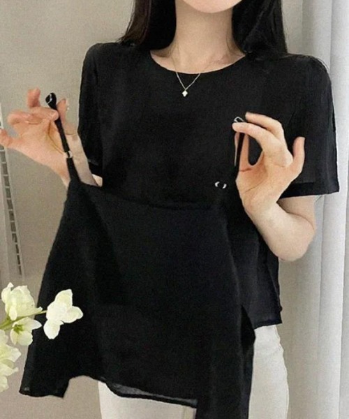 semplice（センプリチェ）の「２枚セットＴシャツ【韓国ファッション】（Tシャツ/カットソー・レディース・ホワイト/ブラック・F）」の10枚目の写真