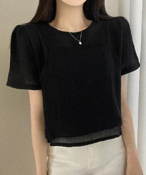 semplice（センプリチェ）の「２枚セットＴシャツ【韓国ファッション】（Tシャツ/カットソー・レディース・ホワイト/ブラック・F）」の4枚目の写真