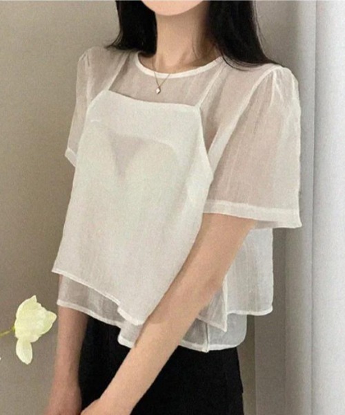 semplice（センプリチェ）の「２枚セットＴシャツ【韓国ファッション】（Tシャツ/カットソー・レディース・ホワイト/ブラック・F）」の6枚目の写真