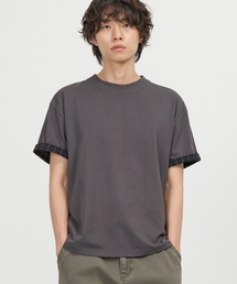 チェックレイヤードクロップハーフTシャツ (CHARCOAL)