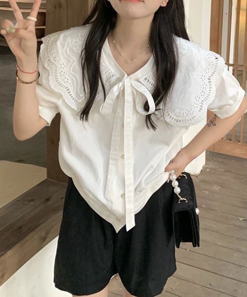 gossip！ロサンゼルス（ゴシップロサンゼルス）の「YUGA　ボリュームカラー　パフスリーブトップス（シャツ/ブラウス・レディース・ホワイト・FREE）」の3枚目の写真