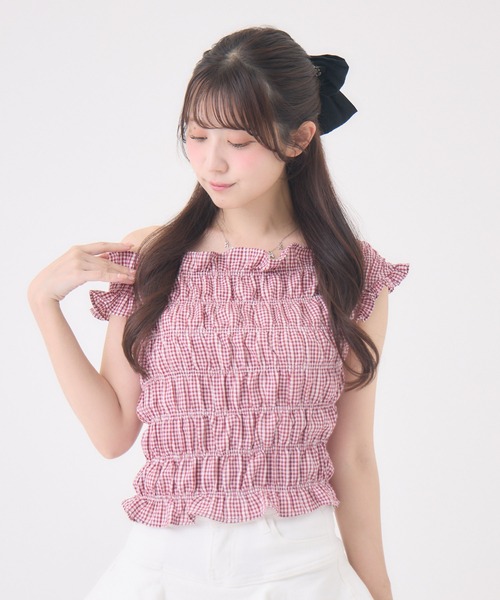 Rmine(アールマイン)の「シャーリングオフショルトップス(Tシャツ/カットソー・レディース・ブラック系その他/ブラック/ホワイト/レッド・FREE)」の1枚目の写真