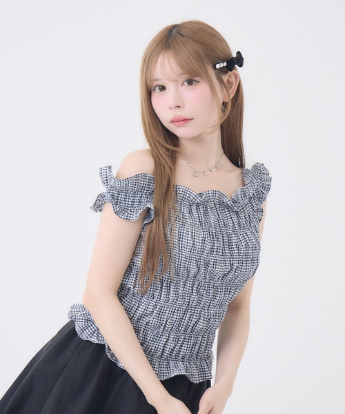 Rmine(アールマイン)の「シャーリングオフショルトップス(Tシャツ/カットソー・レディース・ブラック系その他/ブラック/ホワイト/レッド・FREE)」の12枚目の写真