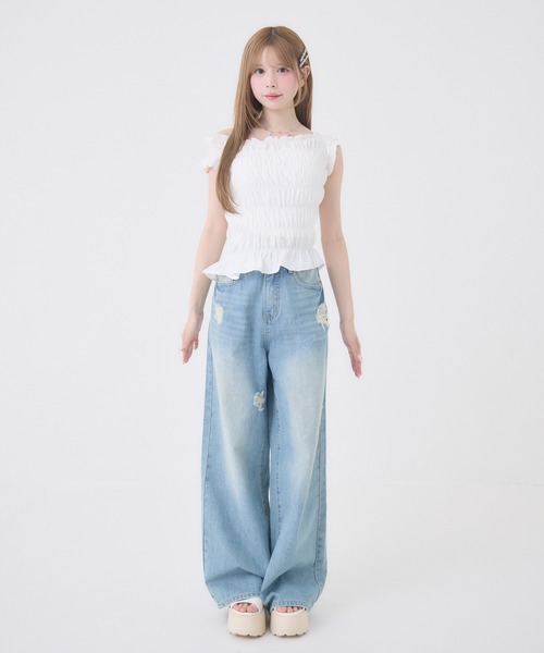 Rmine(アールマイン)の「シャーリングオフショルトップス(Tシャツ/カットソー・レディース・ブラック系その他/ブラック/ホワイト/レッド・FREE)」の5枚目の写真