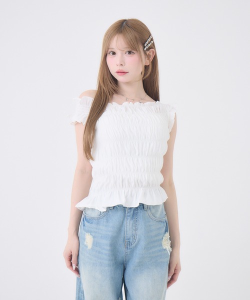 Rmine(アールマイン)の「シャーリングオフショルトップス(Tシャツ/カットソー・レディース・ブラック系その他/ブラック/ホワイト/レッド・FREE)」の9枚目の写真