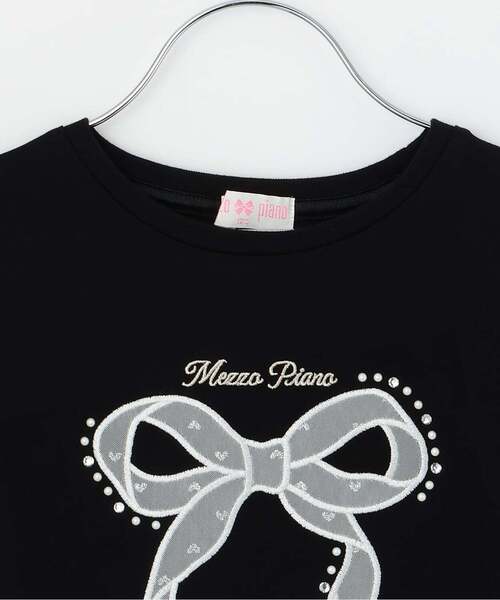 mezzo piano(メゾピアノ)の「袖ラメチュール 2wayTシャツ(Tシャツ/カットソー・キッズ・オフホワイト/ブラック・120cm/130cm/140cm)」の8枚目の写真