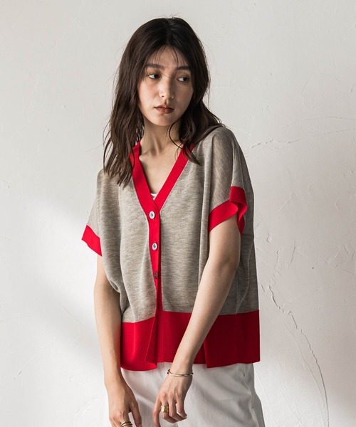 MAYSON GREY(メイソングレイ)の「バイカラーVネックシアーニットカーディガン(カーディガン/ボレロ・レディース・アイボリー/ブラウン系その他/ベージュ系その他・M)」の11枚目の写真