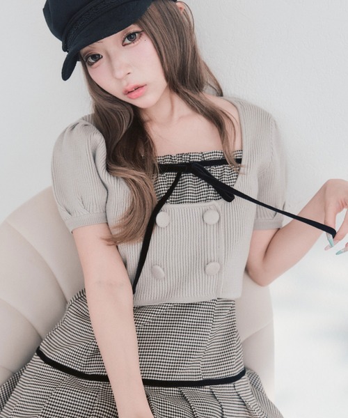 OLIVE des OLIVE(オリーブデオリーブ)の「パフ袖ニットとプリーツキャミワンピのセット(ワンピース・レディース・ベージュ/ブラウン/ブラック・FREE)」の4枚目の写真