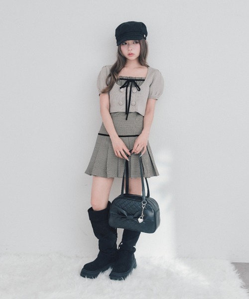 OLIVE des OLIVE(オリーブデオリーブ)の「パフ袖ニットとプリーツキャミワンピのセット(ワンピース・レディース・ベージュ/ブラウン/ブラック・FREE)」の7枚目の写真