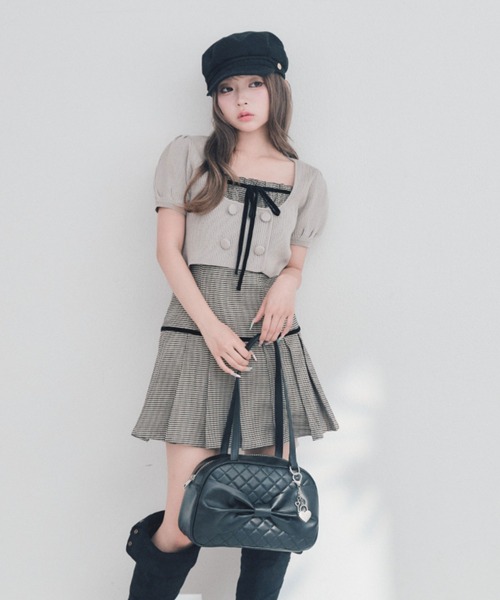 OLIVE des OLIVE(オリーブデオリーブ)の「パフ袖ニットとプリーツキャミワンピのセット(ワンピース・レディース・ベージュ/ブラウン/ブラック・FREE)」の10枚目の写真