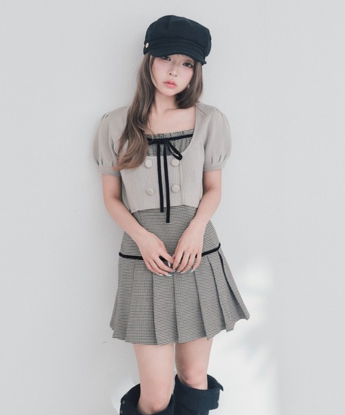 OLIVE des OLIVE(オリーブデオリーブ)の「パフ袖ニットとプリーツキャミワンピのセット(ワンピース・レディース・ベージュ/ブラウン/ブラック・FREE)」の16枚目の写真