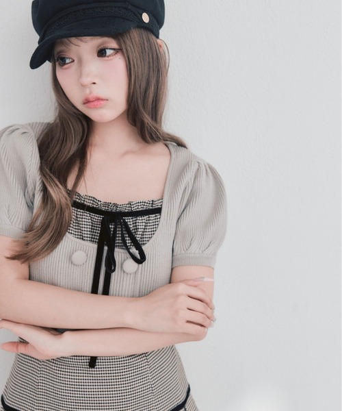 OLIVE des OLIVE(オリーブデオリーブ)の「パフ袖ニットとプリーツキャミワンピのセット(ワンピース・レディース・ベージュ/ブラウン/ブラック・FREE)」の19枚目の写真
