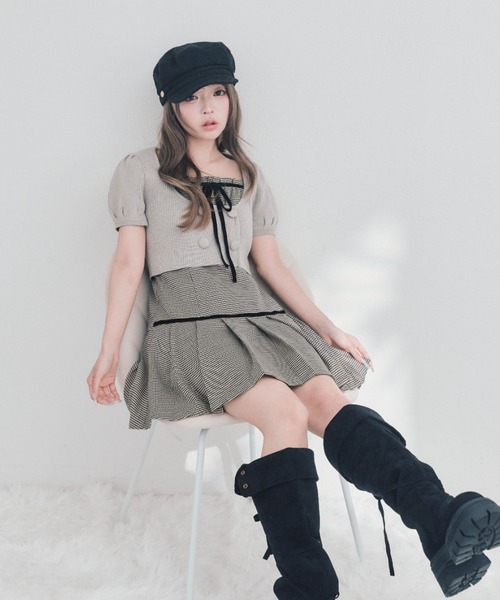 OLIVE des OLIVE(オリーブデオリーブ)の「パフ袖ニットとプリーツキャミワンピのセット(ワンピース・レディース・ベージュ/ブラウン/ブラック・FREE)」の21枚目の写真