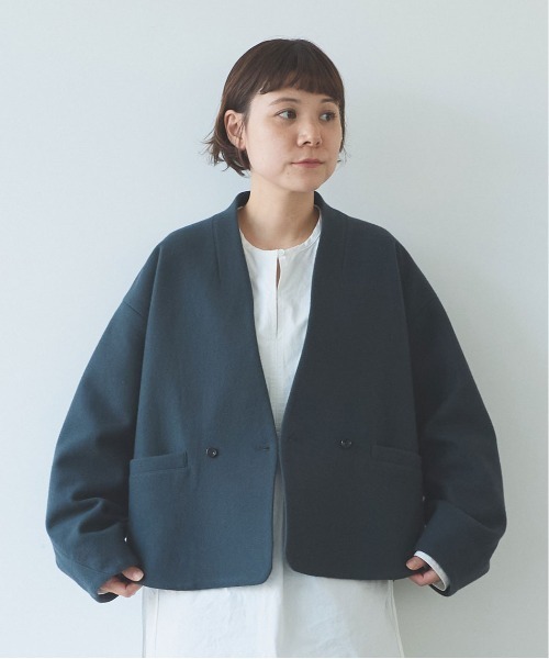 yuni(ユニ )の「super100 Wool cocoon double jacket(テーラードジャケット・レディース・パープル/チャコールグレー/ブラック/カーキ・FREE)」の3枚目の写真