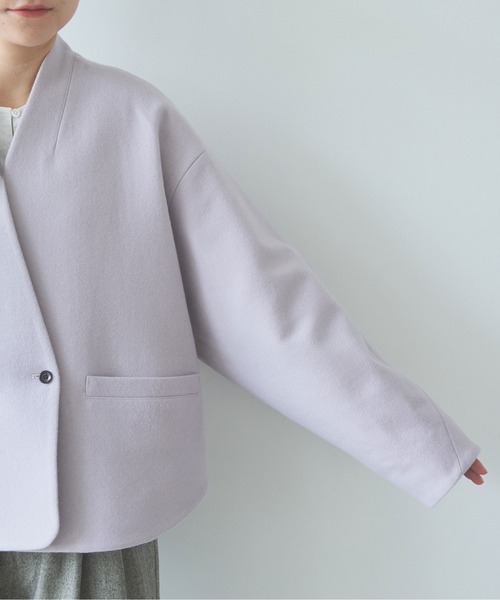 yuni(ユニ )の「super100 Wool cocoon double jacket(テーラードジャケット・レディース・パープル/チャコールグレー/ブラック/カーキ・FREE)」の7枚目の写真