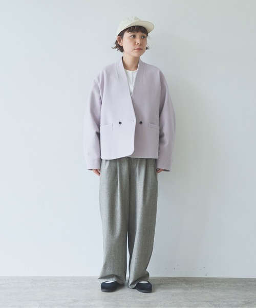 yuni(ユニ )の「super100 Wool cocoon double jacket(テーラードジャケット・レディース・パープル/チャコールグレー/ブラック/カーキ・FREE)」の19枚目の写真