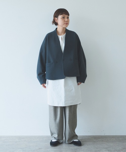 yuni(ユニ )の「super100 Wool cocoon double jacket(テーラードジャケット・レディース・パープル/チャコールグレー/ブラック/カーキ・FREE)」の13枚目の写真